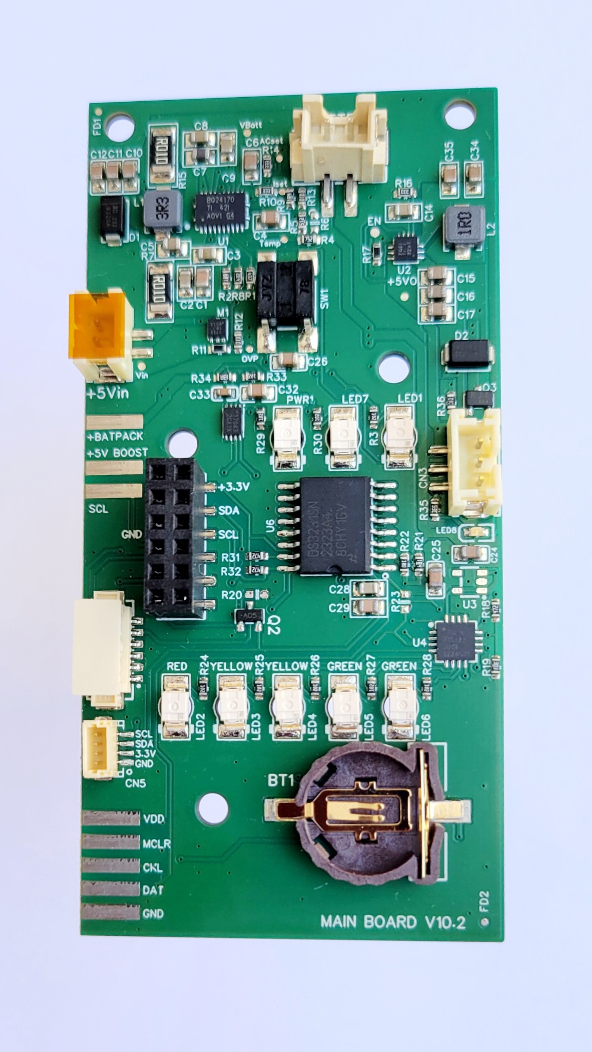 Assembled green PCB top view